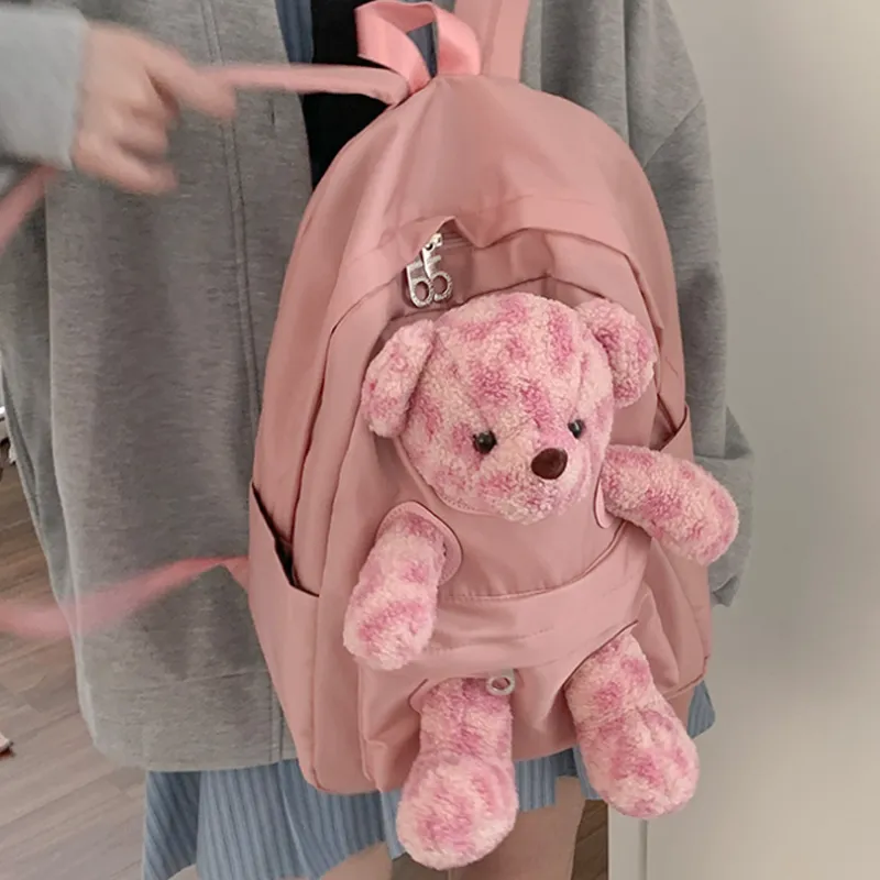 MARKANGARO Fabric Backpack Medium Size Women's White/Pink/Black/Brown-6