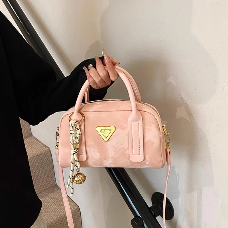 MARKANGARO Synthetic Leather Boston Bag Shoulder Bag Handbag Women's Obsidian Black/Peach Pink/Cream White-11