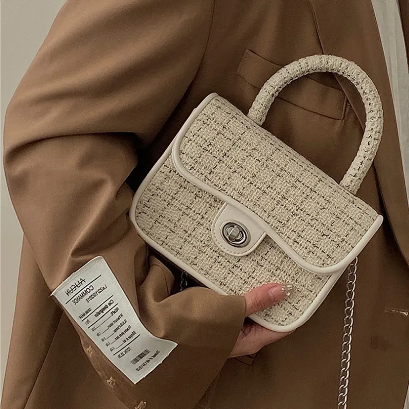 MARKANGARO Woolen Shoulder Bag Crossbody Bag Handbag Small Size Women's White Brown-4