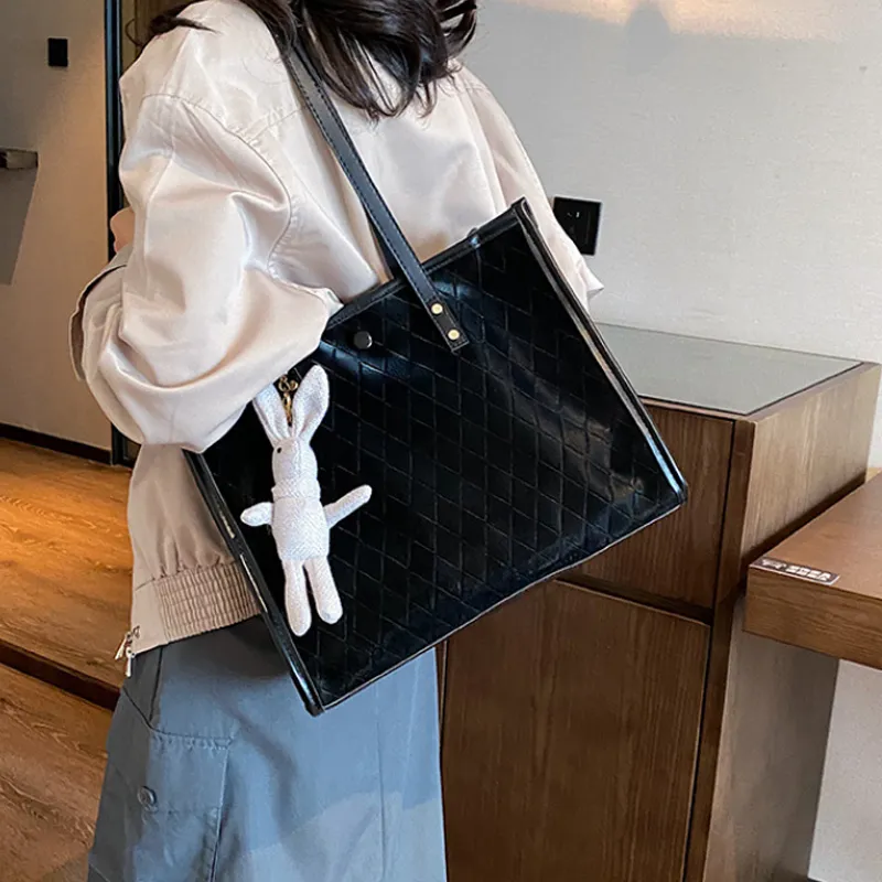 MARKANGARO PU Tote Bag, Shoulder Bag Medium Size Women's Black/White-4