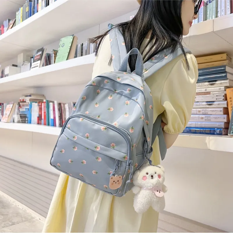 MARKANGARO Nylon Backpack Regular Women's White/Blue/Pink-7