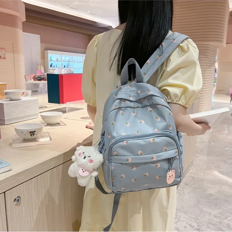 MARKANGARO Nylon Backpack Regular Women's White/Blue/Pink-5