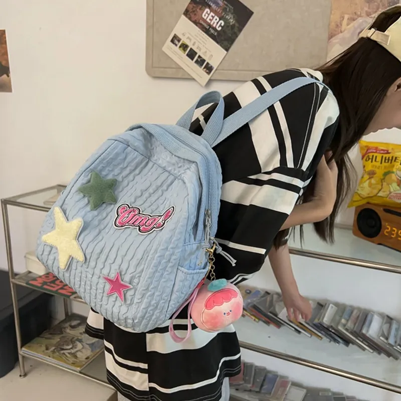 MARKANGARO Fabric Backpack Small Size Women's Yellow/Blue-11
