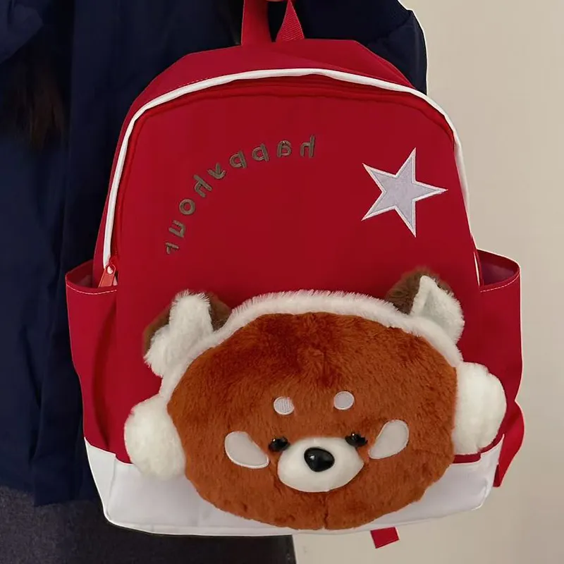 MARKANGARO Nylon Backpack Regular Unisex Red White/Pink Blue-2