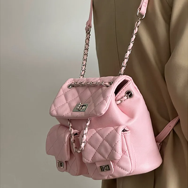 MARKANGARO PU Backpacks Medium Size Women's White Black Pink-19