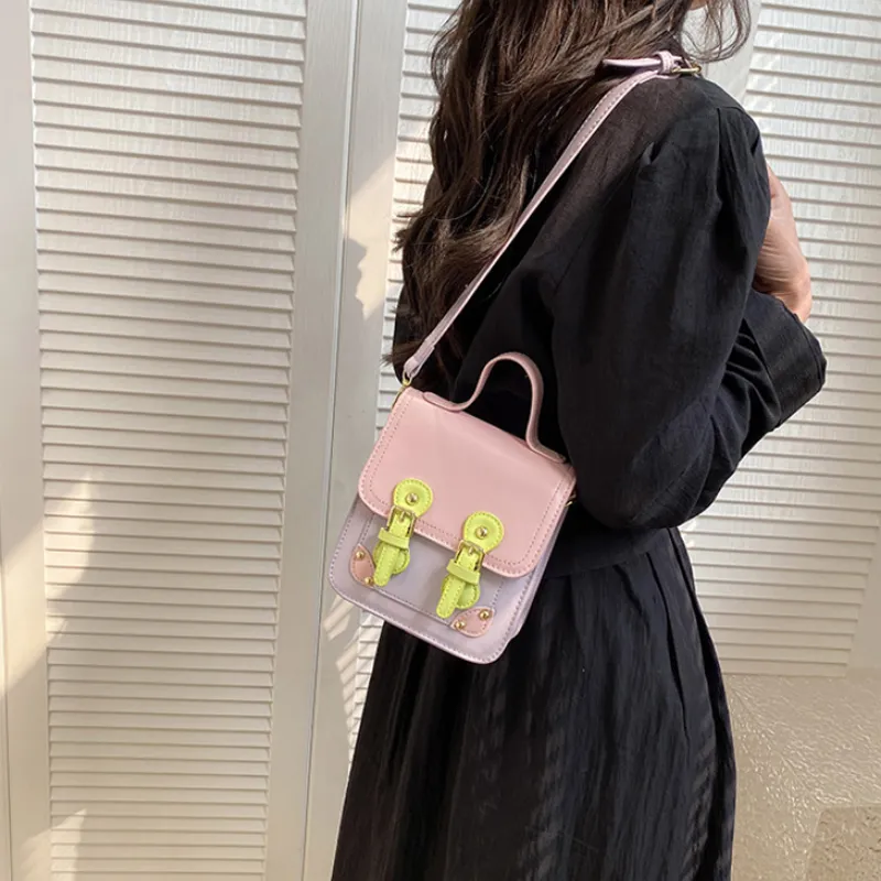 MARKANGARO PU Messenger Bag Regular Women's Ecru \ Purple \ Green-4