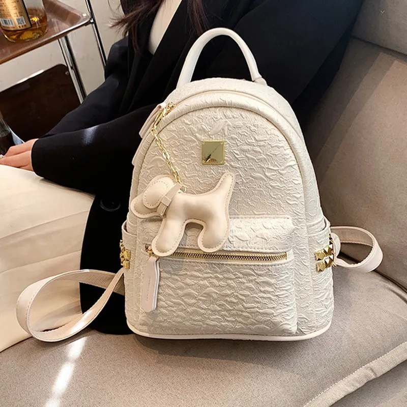 MARKANGARO Synthetic Leather Backpack Medium Size Women's Blue+Puppy Charm, Khaki+Puppy Charm/White+Charm/Black+Charm-5