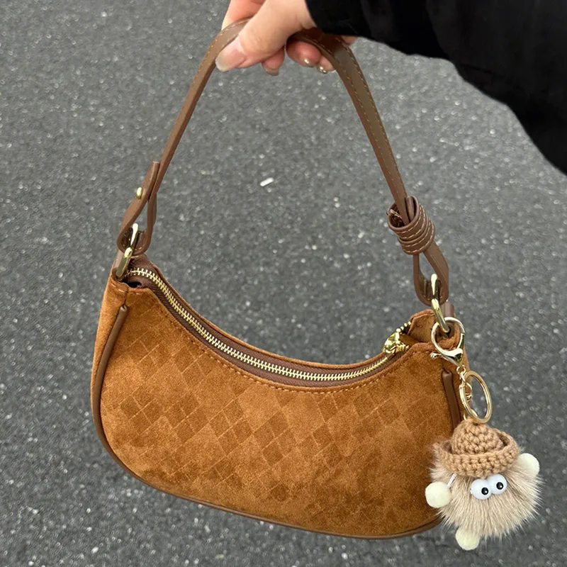 MARKANGARO PU Shoulder Bag Regular Women's Phabet Pink/Dark Brown With Plush Toy-6