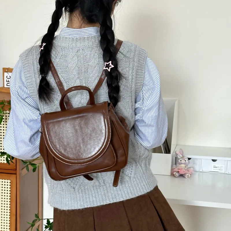 MARKANGARO PU Backpack Medium Size Unisex Brown-6