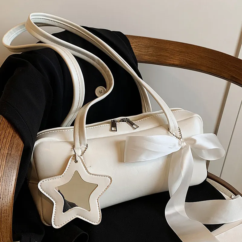MARKANGARO Synthetic Leather Bowling Bag Shoulder Bag Women's Black/White/Pink-9