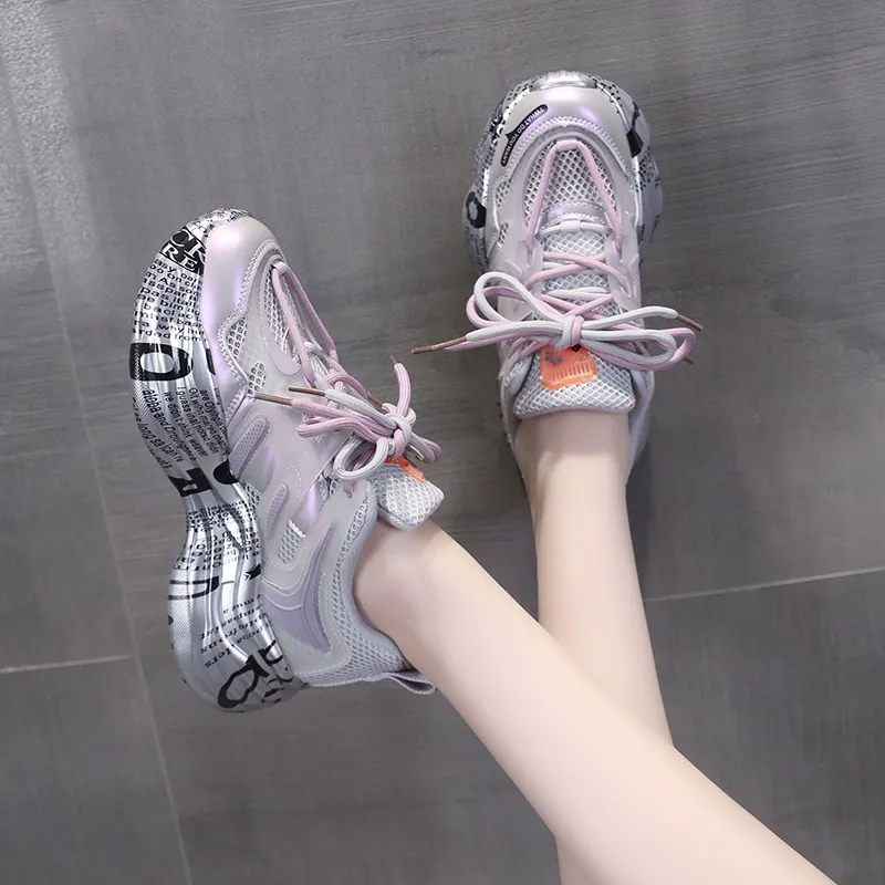 Daying Breathable Height Increase Low Top Chunky Sneakers Women's-2