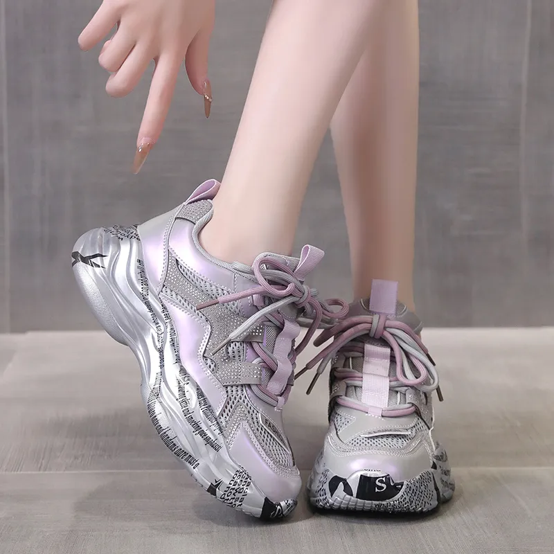 Daying Breathable Height Increase Low Top Chunky Sneakers Women's-4