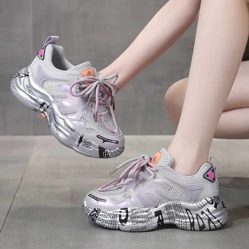 Daying Breathable Height Increase Low Top Chunky Sneakers Women's-1