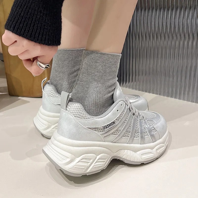 Daying Breathable Height Increase Low Top Chunky Sneakers Women's-4