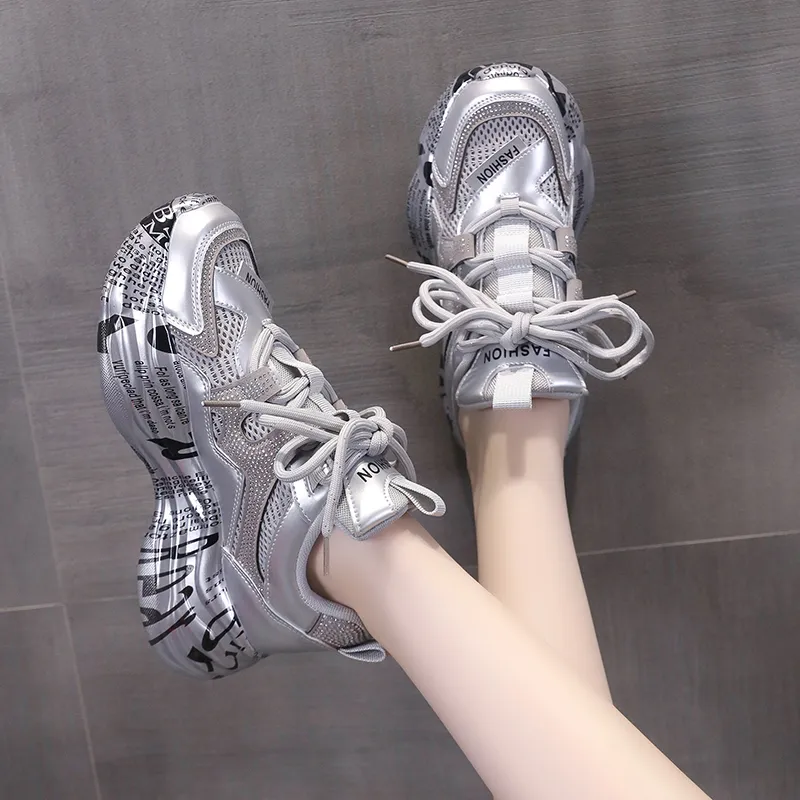 Daying Breathable Height Increase Low Top Chunky Sneakers Women's-7