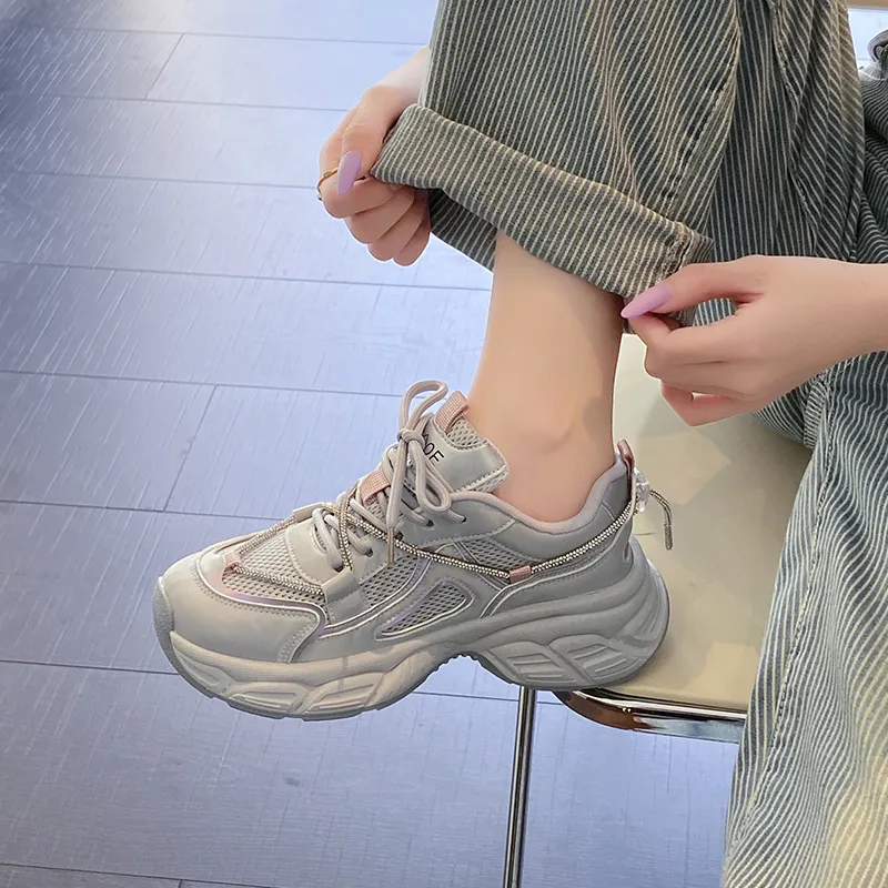 Daying Breathable Height Increase Low Top Chunky Sneakers Women's-11