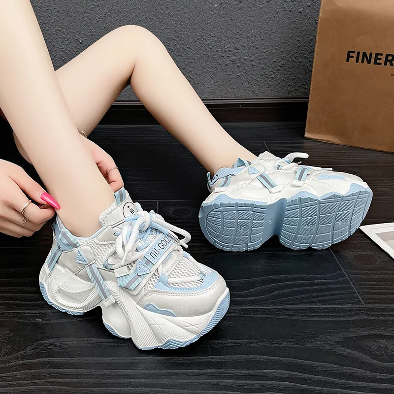 Daying Breathable Height Increase Low Top Chunky Sneakers Women's-4