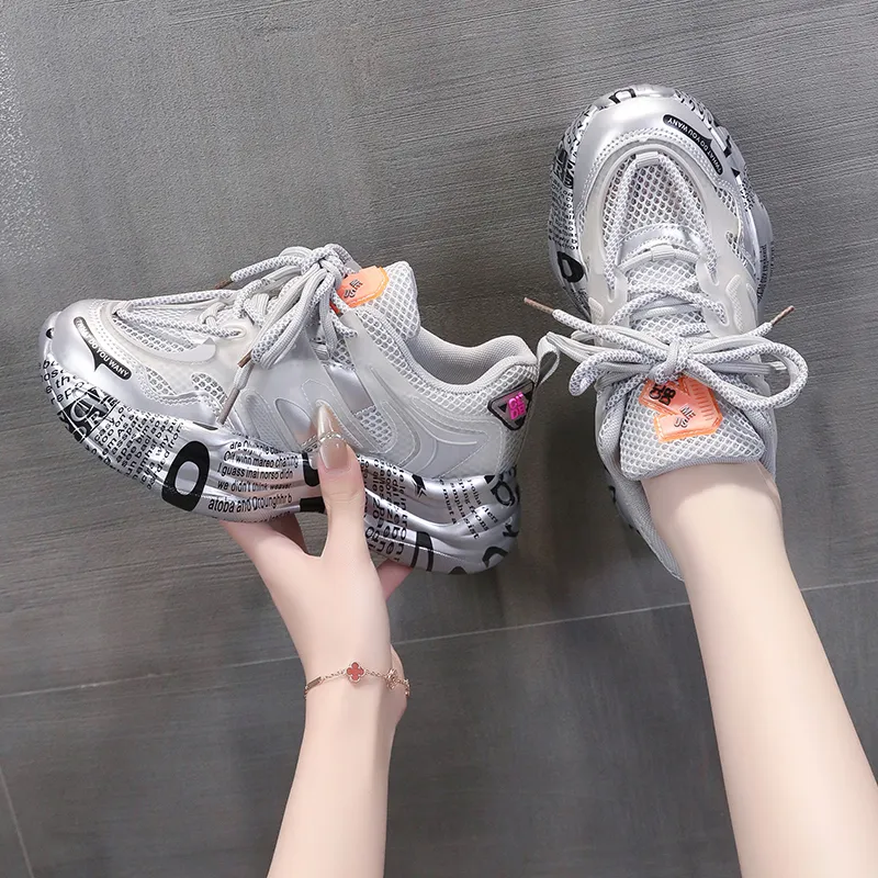 Daying Breathable Height Increase Low Top Chunky Sneakers Women's-5