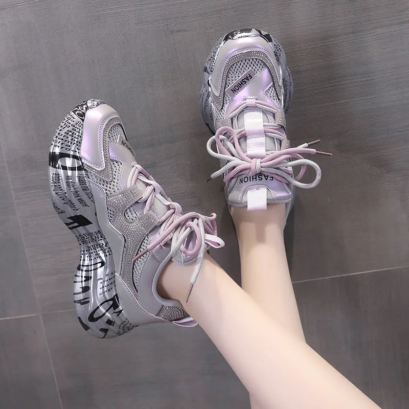 Daying Breathable Height Increase Low Top Chunky Sneakers Women's-1