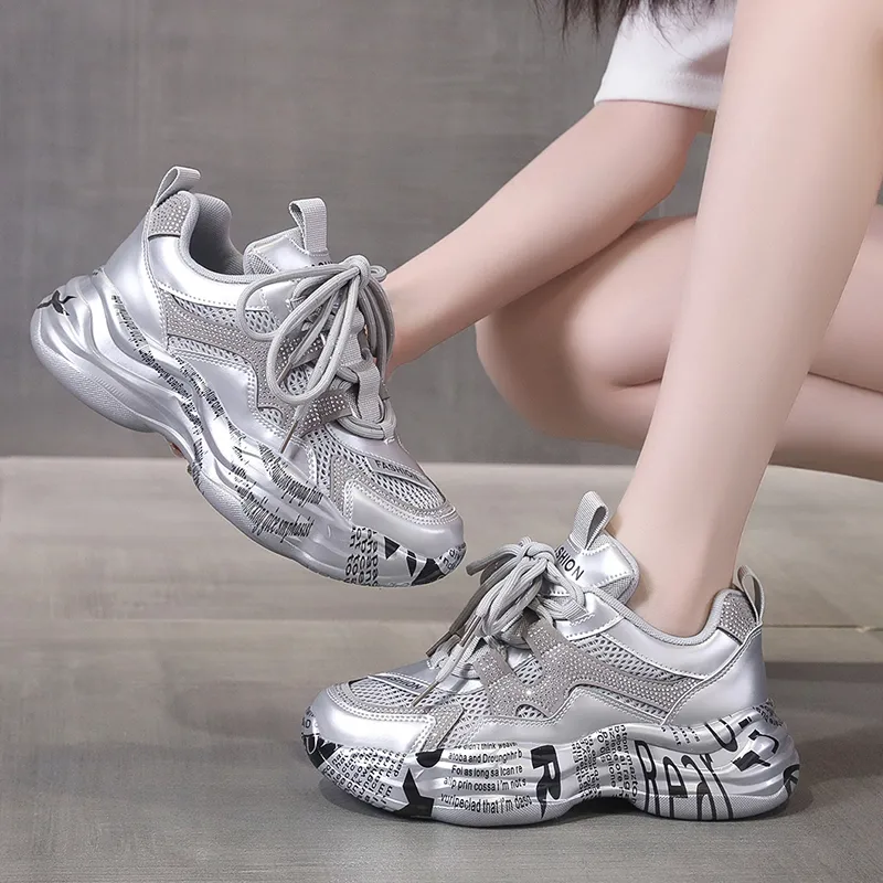 Daying Breathable Height Increase Low Top Chunky Sneakers Women's-6