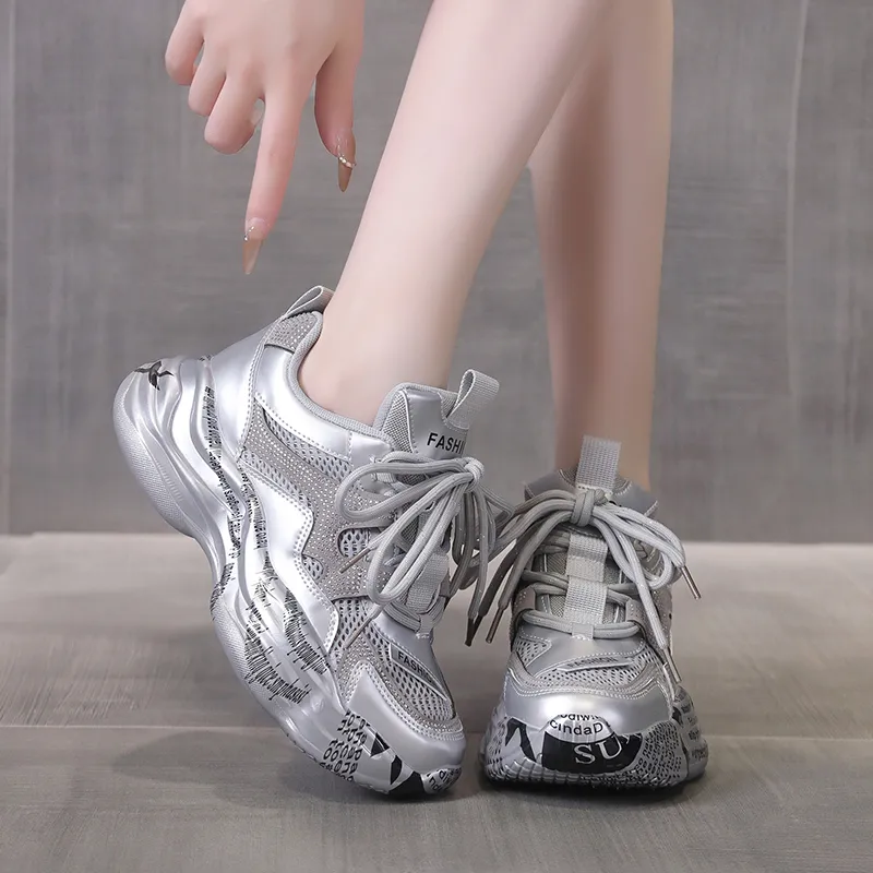 Daying Breathable Height Increase Low Top Chunky Sneakers Women's-9