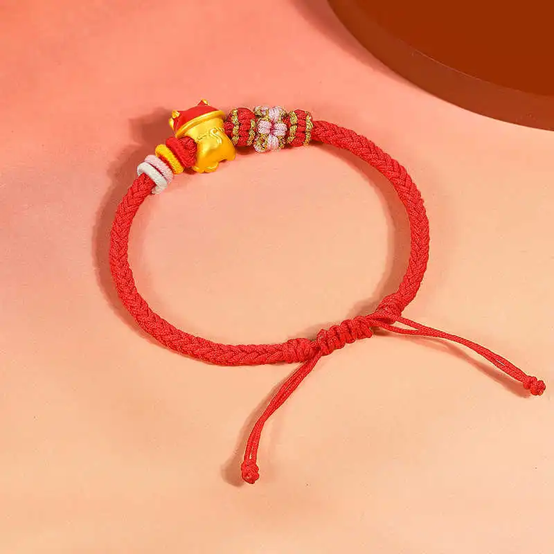 Avani Waking Lion Lucky Cat Hand Rope Red String Woven #Good Luck 999 Solid Gold Priced In Gram Gold Bracelet Women's-3