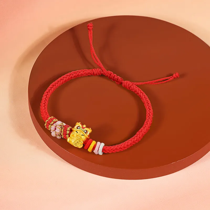 Avani Waking Lion Lucky Cat Hand Rope Red String Woven #Good Luck 999 Solid Gold Priced In Gram Gold Bracelet Women's-5