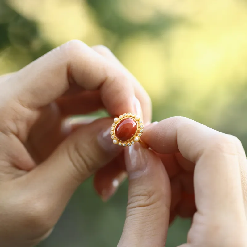 Honki South Red Agate Jade Rings Women's-2