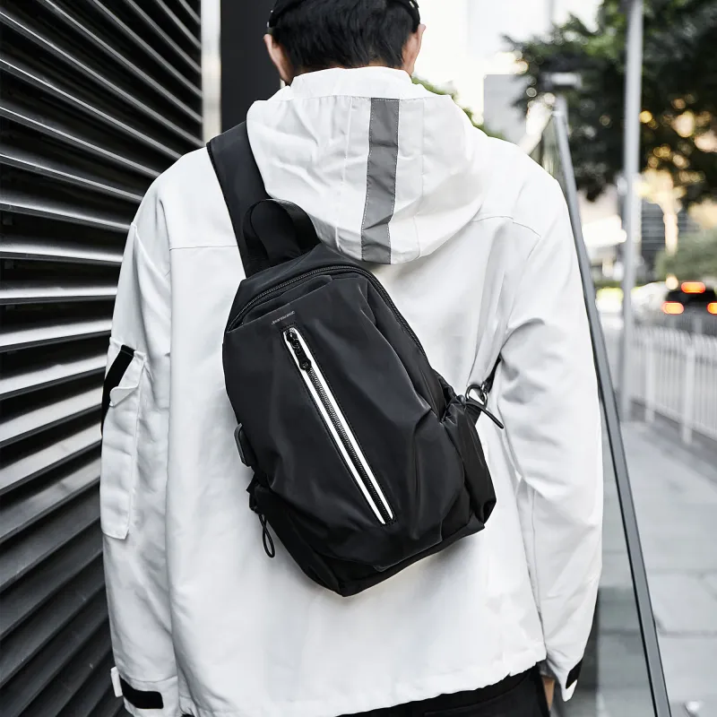 JEANSWEST Fabric Sling Bag Crossbody Bag Backpack Regular Unisex Black/Gray-5