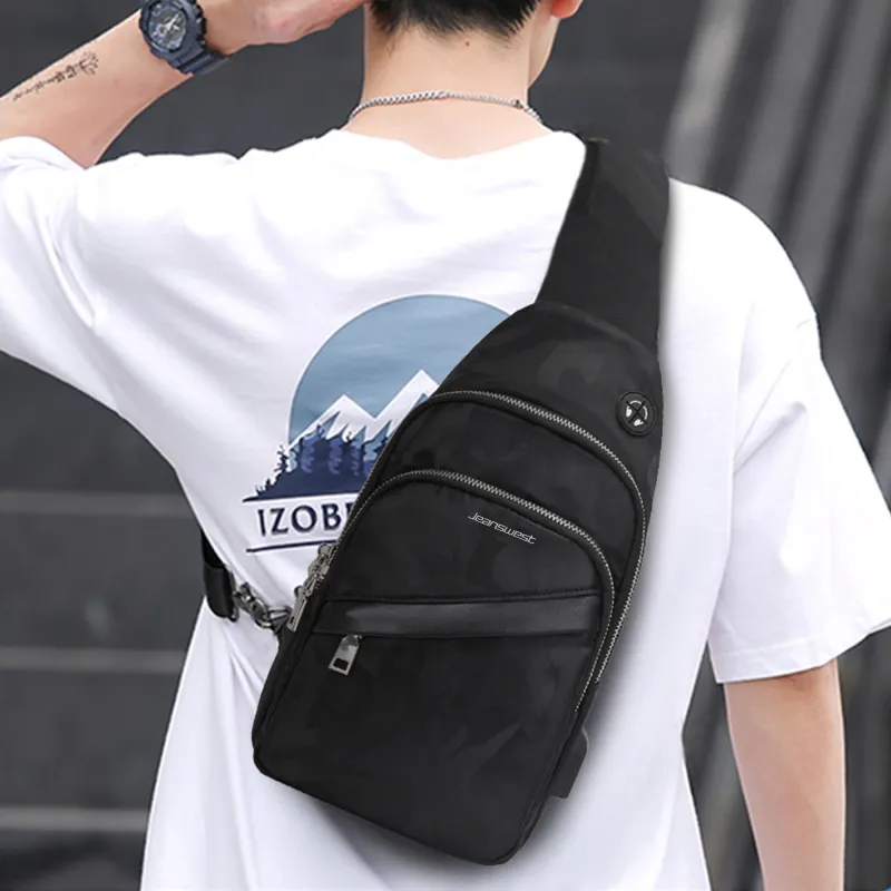 JEANSWEST Fabric Crossbody Bag Shoulder Bag Backpack Regular Men's Camouflage Black-5