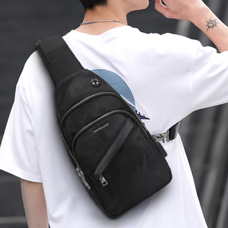 JEANSWEST Fabric Crossbody Bag Shoulder Bag Backpack Regular Men's Camouflage Black-4
