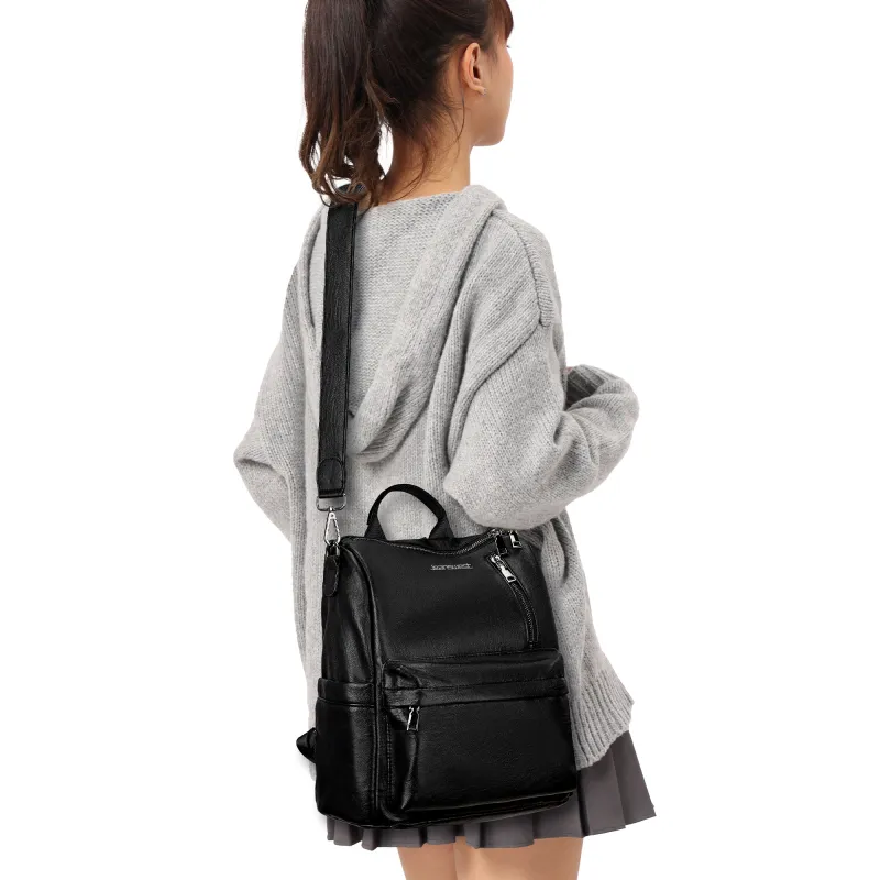 JEANSWEST Fabric Backpack Regular Women's Black/Brown-4