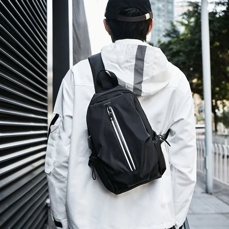 JEANSWEST Fabric Sling Bag Crossbody Bag Backpack Regular Unisex Black/Gray-6