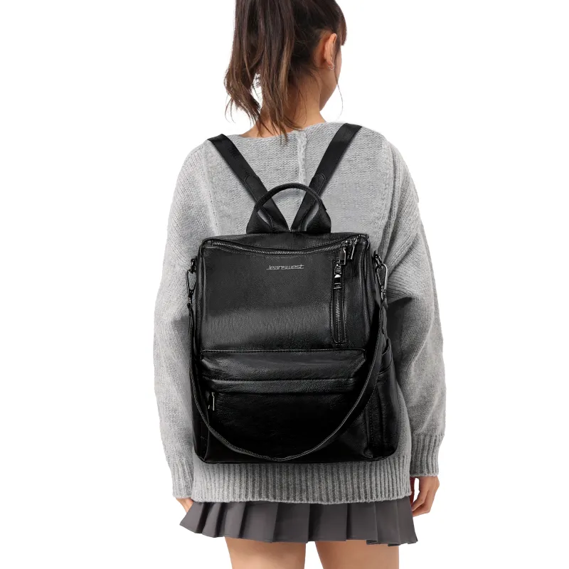 JEANSWEST Fabric Backpack Regular Women's Black/Brown-5