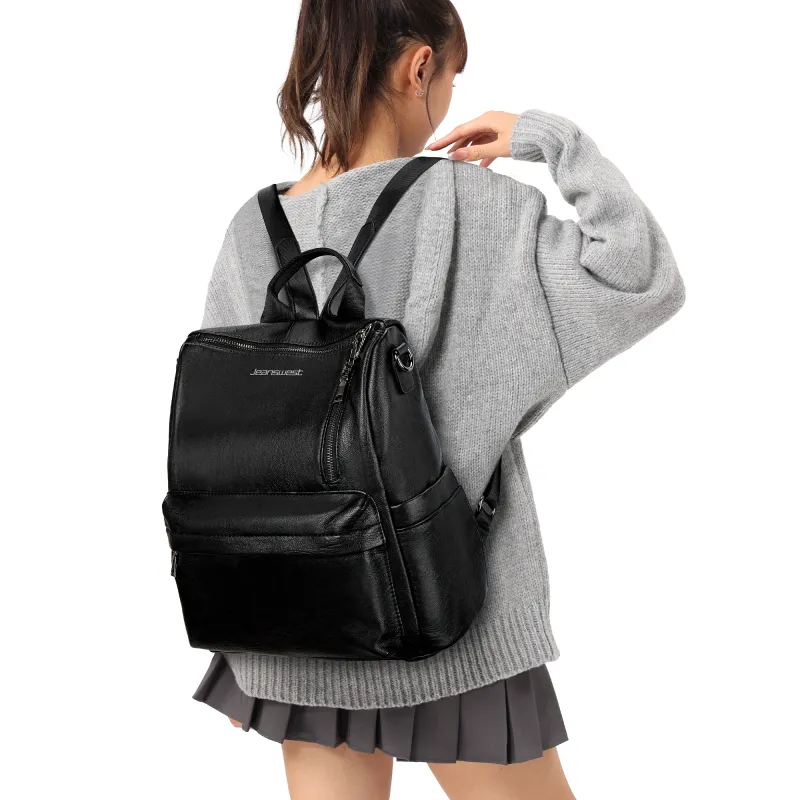 JEANSWEST Fabric Backpack Regular Women's Black/Brown-6