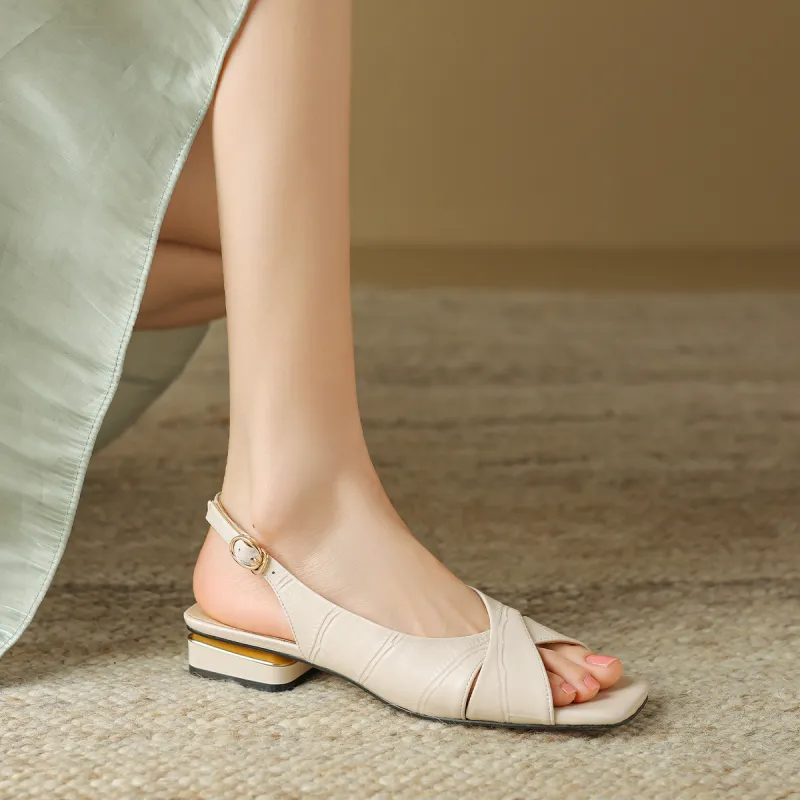 Mulinsen Rear Air Sandal Casual Single Shoes Approximately 2.2cm Women's Beige-4