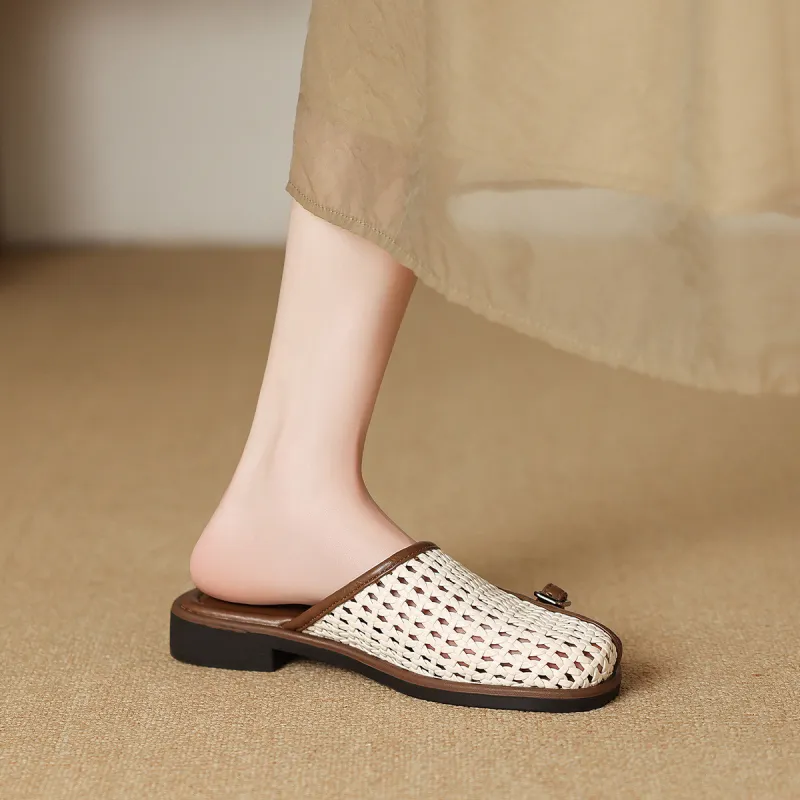 Mulinsen Rubber Sole Woven Stitching Abrasion Resistant Closed Toe Slippers Women's-1