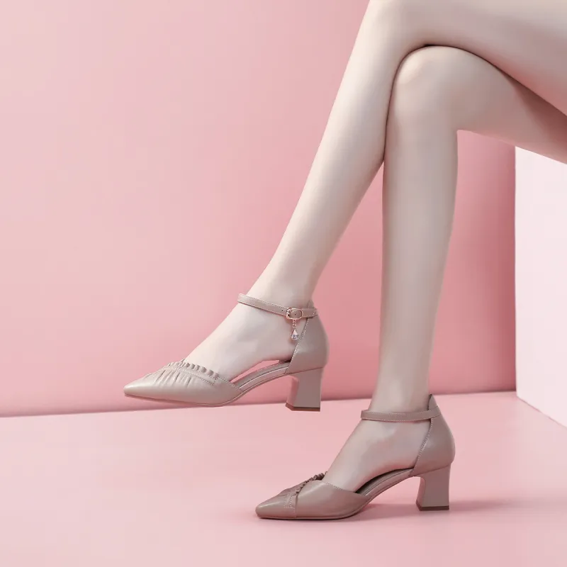 Mulinsen Chunky Heel High Heels 5CM Women's Nude-4