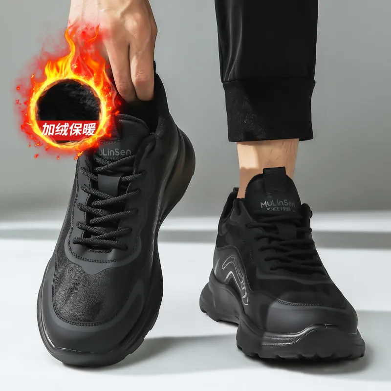Mulinsen Insulated Shoe Warm Height Increasing Wear Resistant Lightweight Low Top Casual Shoes Men's Black-6