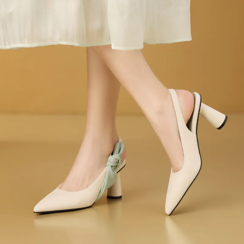 Mulinsen Rear Hollow Sandals Chunky Heel High Heels APPROXIMATELY 7.3CM Women's-1