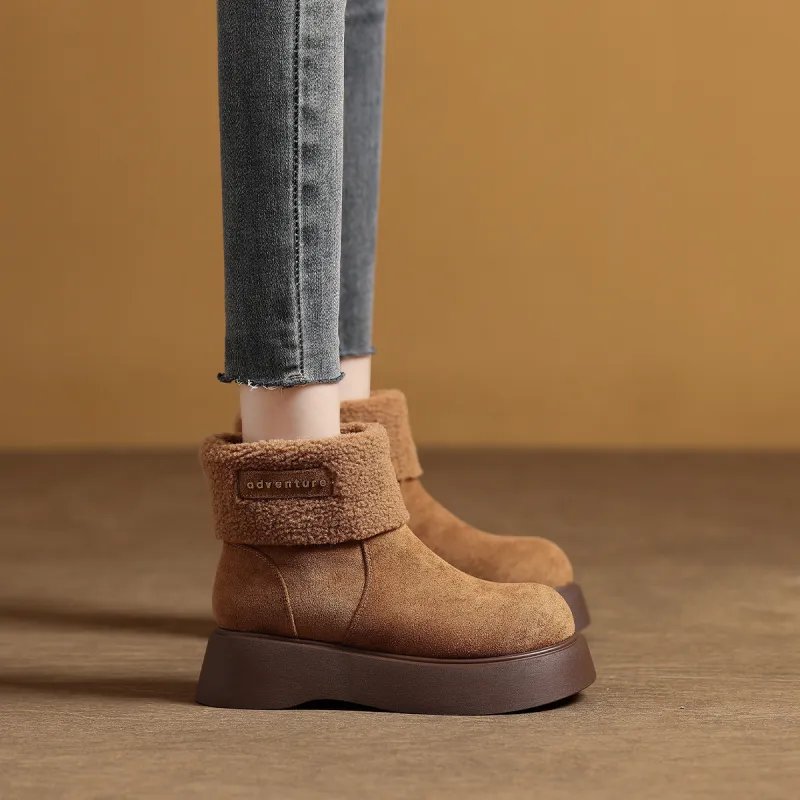 Mulinsen Classic Round Tip Comfortable Versatile Lightweight For The Feet Retro Texture Minimalist Style Warm Women's-2