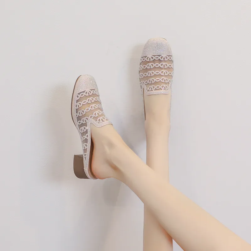 Mulinsen Rubber Sole Rhinestone Wrap toe Slippers Women's-2