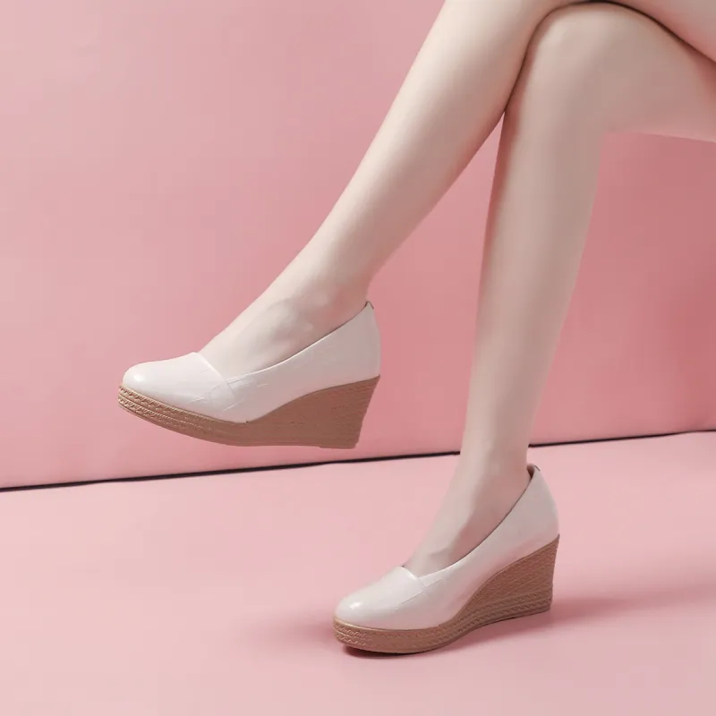 Mulinsen Wedge Heel High Heels Women's Beige-3