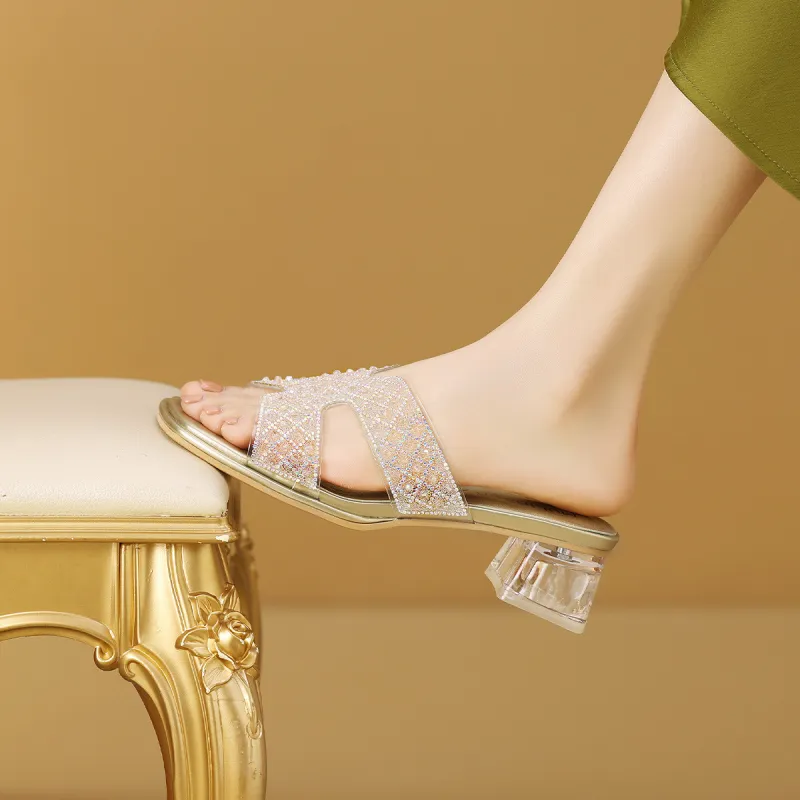 Mulinsen Stitching Rhinestone Abrasion Resistant Slide Slippers Women's-9