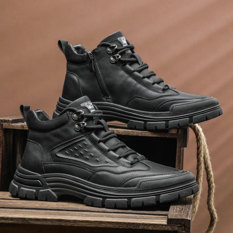 Mulinsen Work Boots Men High Top Black/Khaki-6