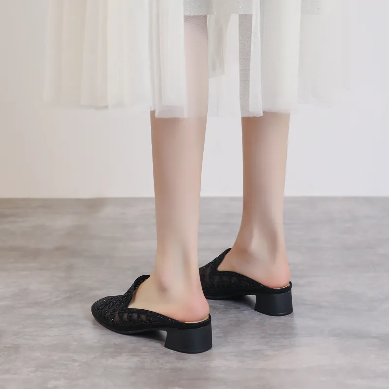 Mulinsen Rubber Sole Rhinestone Wrap toe Slippers Women's-11