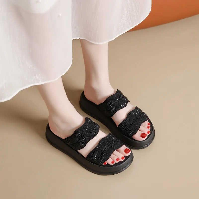 Mulinsen Stitching Rhinestone Abrasion Resistant Slide Slippers Women's-7