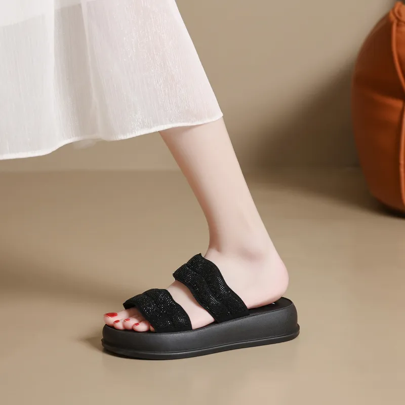 Mulinsen Stitching Rhinestone Abrasion Resistant Slide Slippers Women's-8