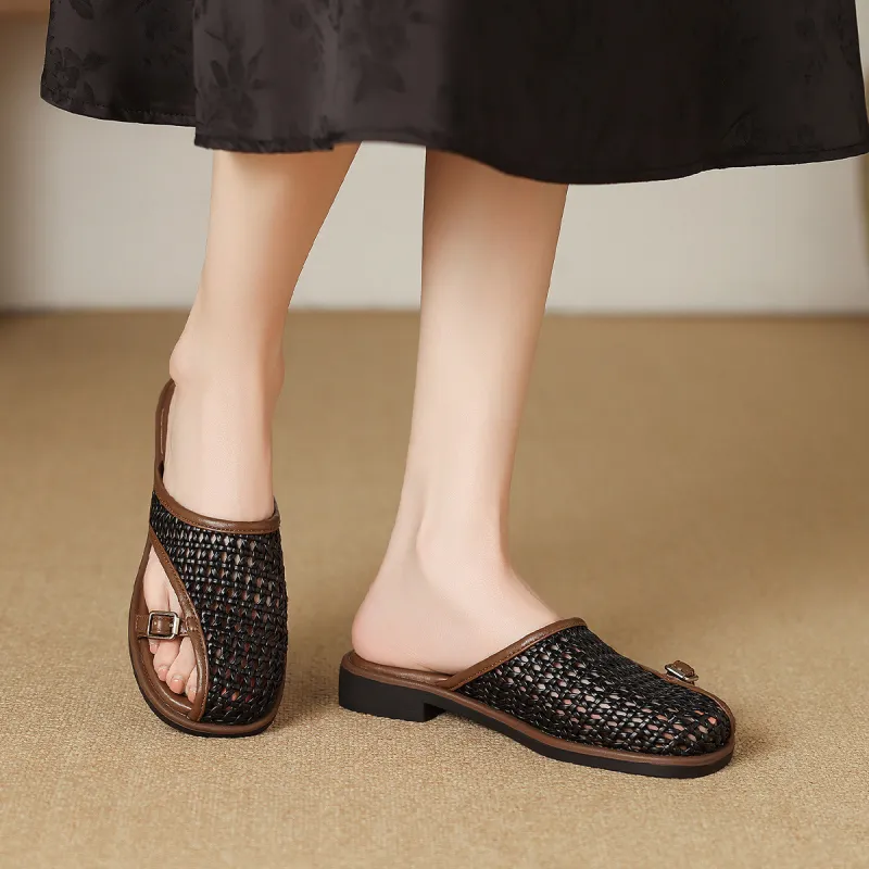Mulinsen Rubber Sole Woven Stitching Abrasion Resistant Closed Toe Slippers Women's-8