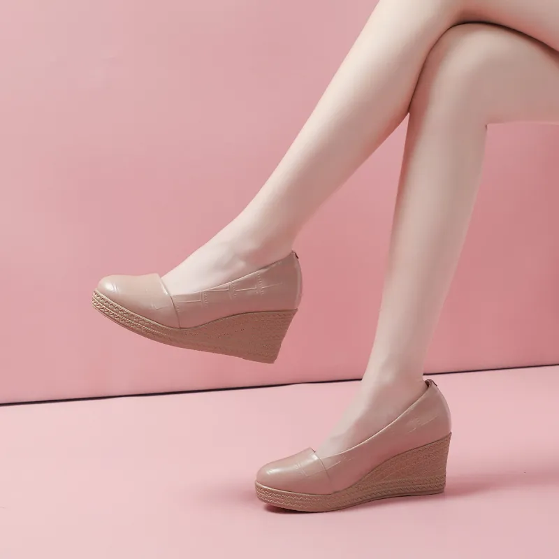 Mulinsen Wedge Heel High Heels Women's Nude-4